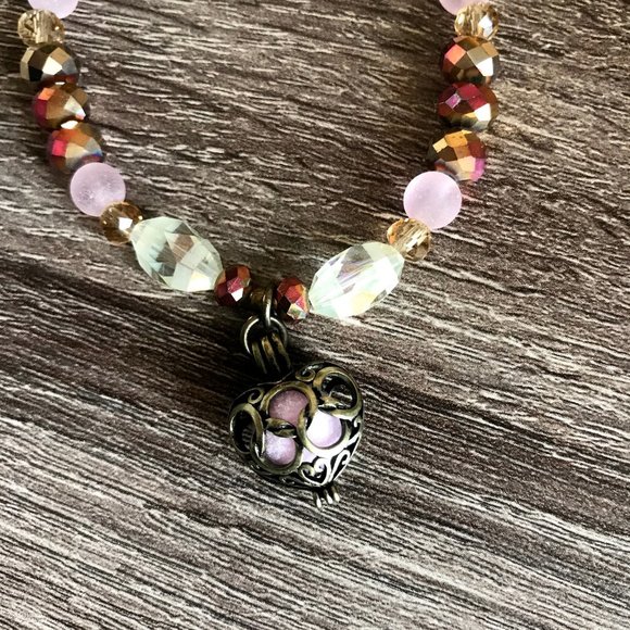 AAOTE Rose Quartz Valentines Heart Beaded Caged Crystal Aromatherapy Bracelet - Picture 8 of 12